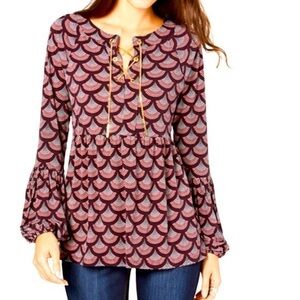 MICHAEL Michael Kors Peasant Style Chandelier Blouse with Gold Chain Size XS